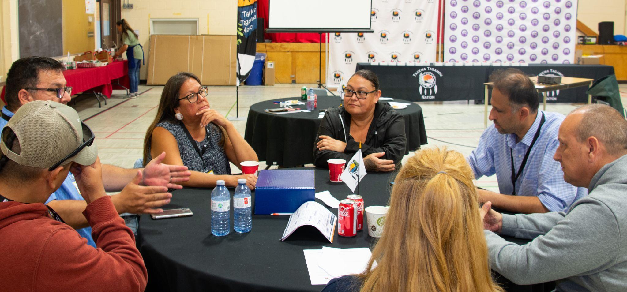 JAZZ team and community members in workshop at Taykwa Tagamou Nation